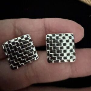 vtg silver woven basket weave square cufflinks
